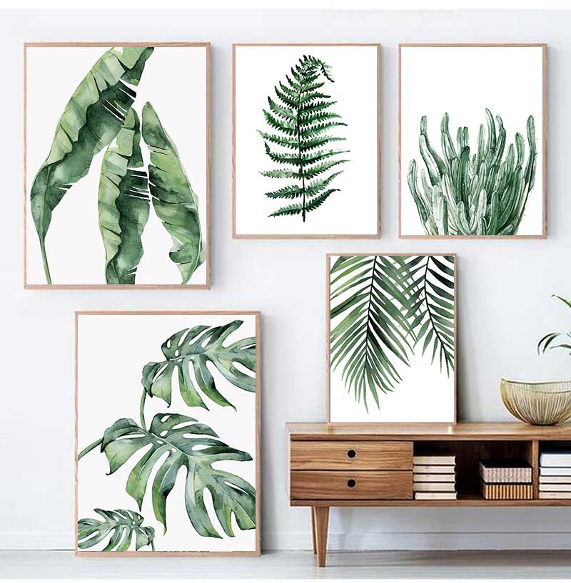 Picture Wall Art Canvas Paintings Home Decoration Nordic Art Tropical Plants Scandinavian Poster Green Leaves Decorative