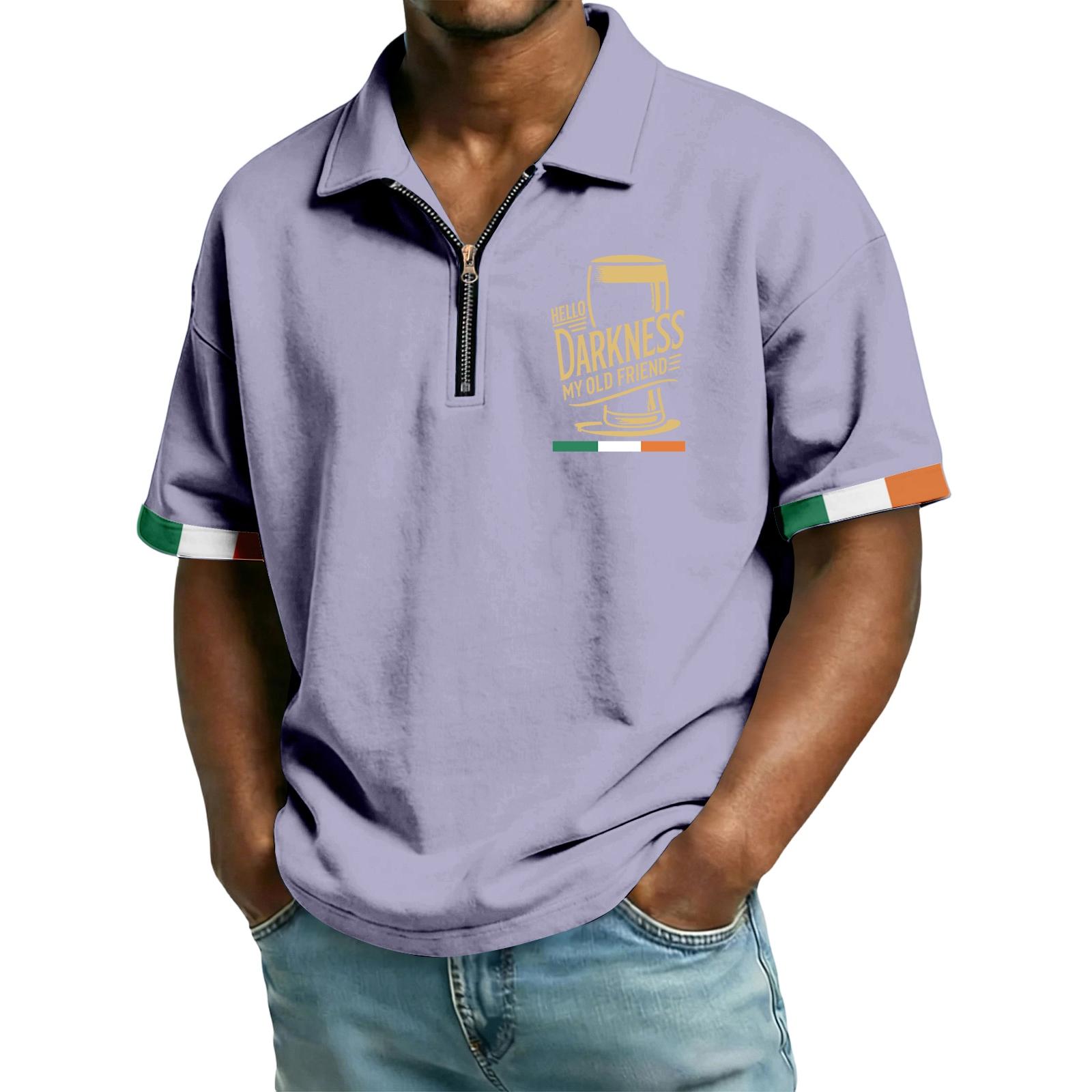 

Men s casual loose flag letter print T-shirt - Men s collarless short-sleeved top XL фіолетовий
