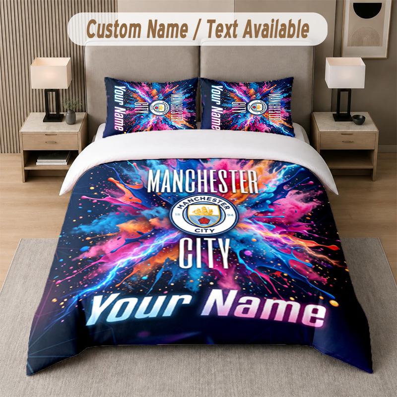 Manchester City Design Bedding Set Custom Text 1 Duvet Cover & 2 Pillow Cases