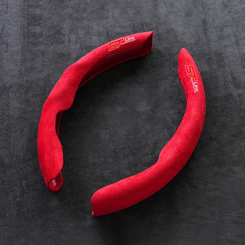 2Pcs Suede Non-Slip Car Steering Cover Wheel Booster Decoration Covers For Ford ST Focus Mk2 3 4 Edition Mondeo Fusion ST Line