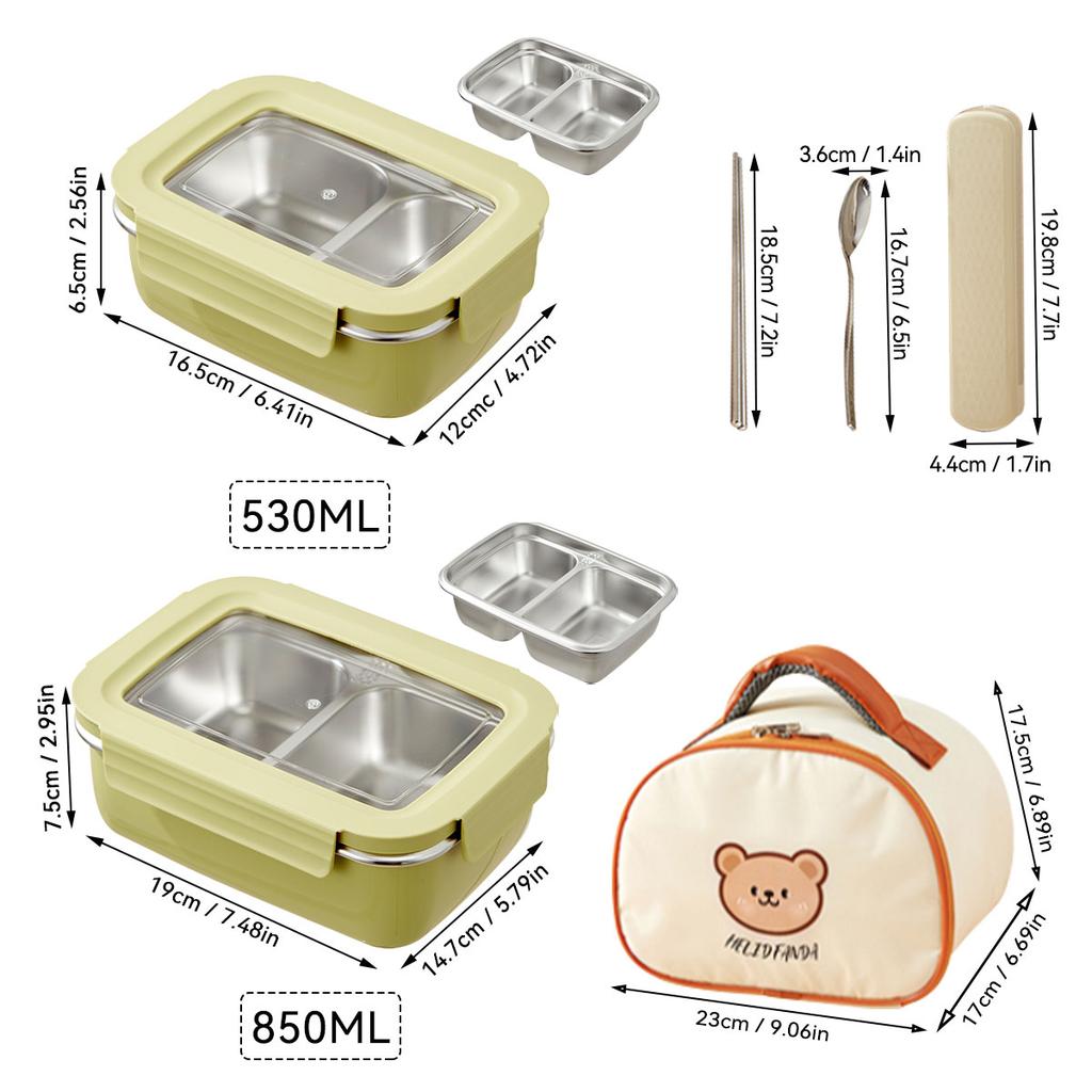 Picnic Portable Large Capacity Bento Lunch Box 1/2 Grids Leak-proof 304 Stainless Steel Food Container Microwave Safe