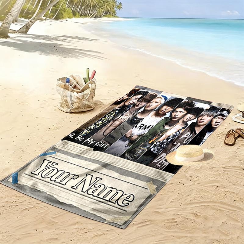 Name Custom Super Junior Print Beach Towel, Large Soft Quick Dry Towel for Beach Camping Swimming
