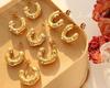 Gold-Plated Titanium Steel C-Shaped Earrings with Imitation Pearl and Zircon Inlays