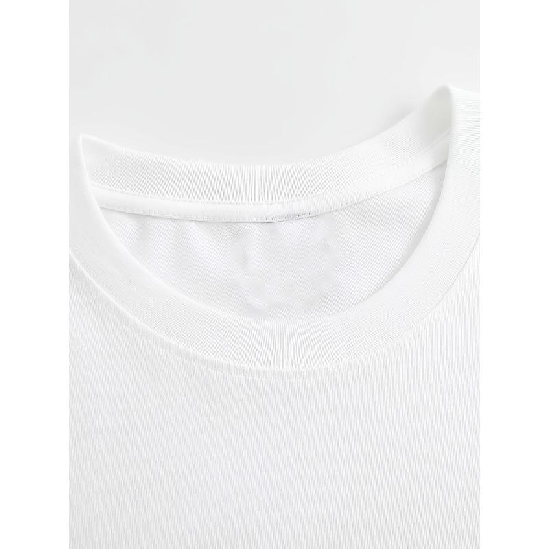 Europäische Größen Stylisches Damen Rundhals Reines T-Shirt mit Nebel-, Rosen- und Schmetterlingsdruck. Einfaches Design, Bequem Und Atmungsaktiv