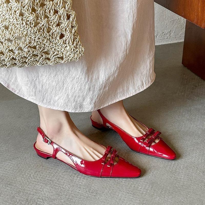 Fashion French Style Hollow Bows Design Sandals 2025 New Comfortable Versatile Pointed Back Strap Single Shoes Fashion Breathable Pumps