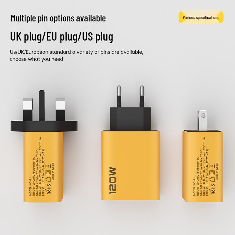 120W Multi-Port Fast Charger: Dual USB & Dual Type-C, US & EU Compatible