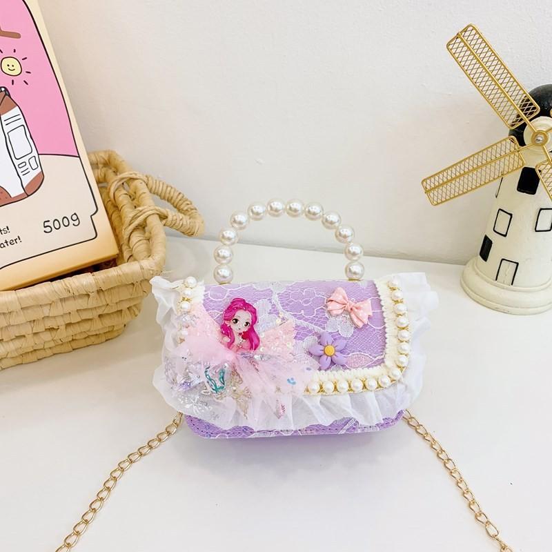Adorable Princess Pearl Handbag For Girls With Cute Lace And Design Bow