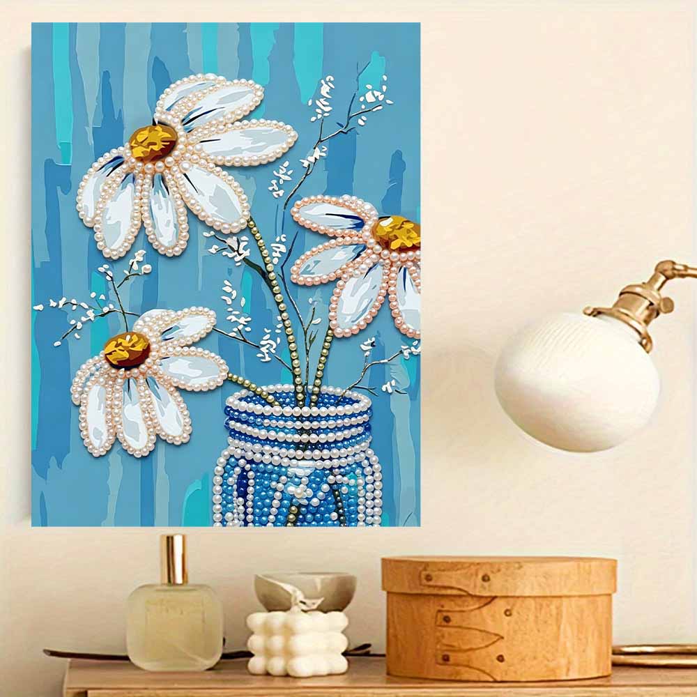 DIY 5D Little Daisy Pearl Art Kit No Frame Pearl Diamond Painting for Adults 30x40cm Floral Gem Art for Home Wall Decoration & Craft Gift