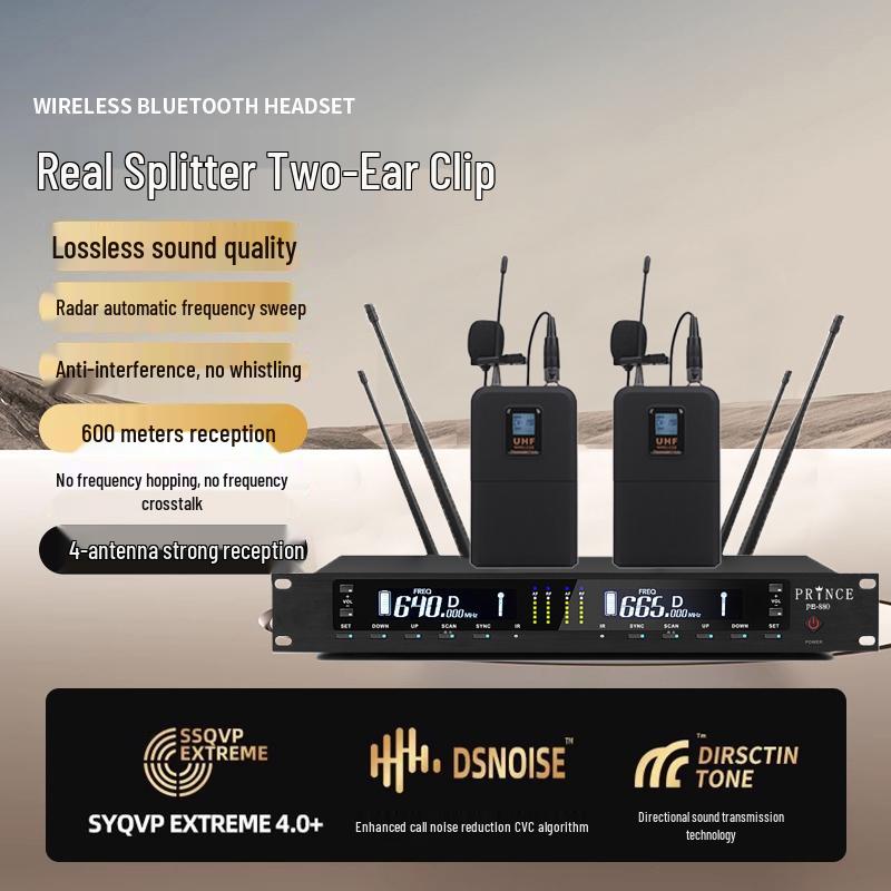 Wireless Diversity Microphone Set: Dual Ear-Mic & Quad Lavalier for Professional Stage Use, Free Shipping