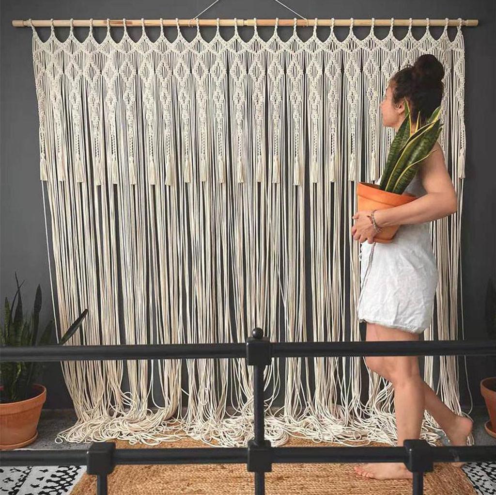 Handmade Woven Cotton Rope Tapestry Door Curtain: Nordic Bohemian Style for Home Decor