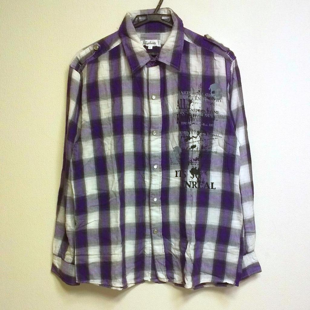 [USED] Purple check shirt recommended for fans of Y2K, Achieve, bands, and skulls.