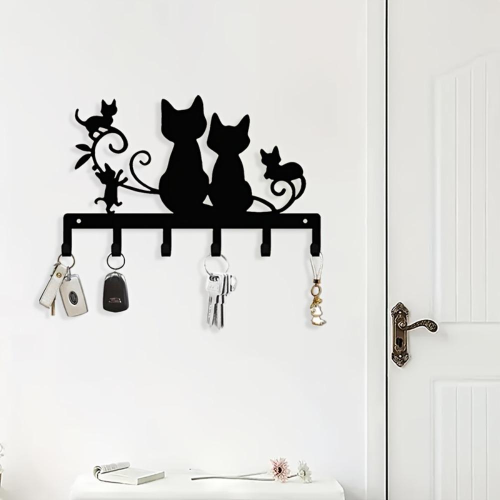 Black Cat Metal Wall Hook, Silhouette Key Holder, Decorative Animal Hook for Entryway Living Room Halloween Gift