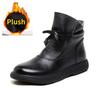 Genuine Leather Warm Wool Boots Winter Ankle Boots  Flat Bottomed Anti Slip Soft Bottomed Women Snow Boots