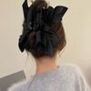 Oversized Black Satin Bow Clip High-End Hair Clip For Women'S Back Of The Head Shark Clip
