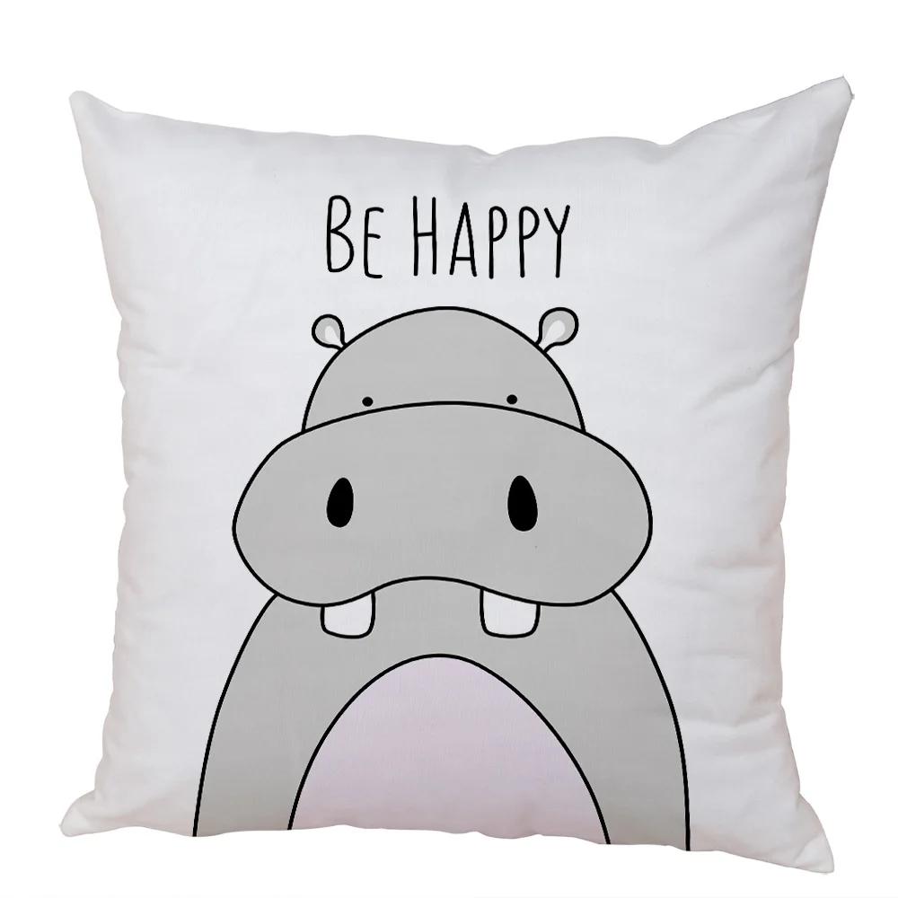 Nordic Zebra Hippo Giraffe Lion Crocodile Pillow Case Decor Animal Cushion Cover for Sofa Home Peach Skin Pillowcase 45x45cm