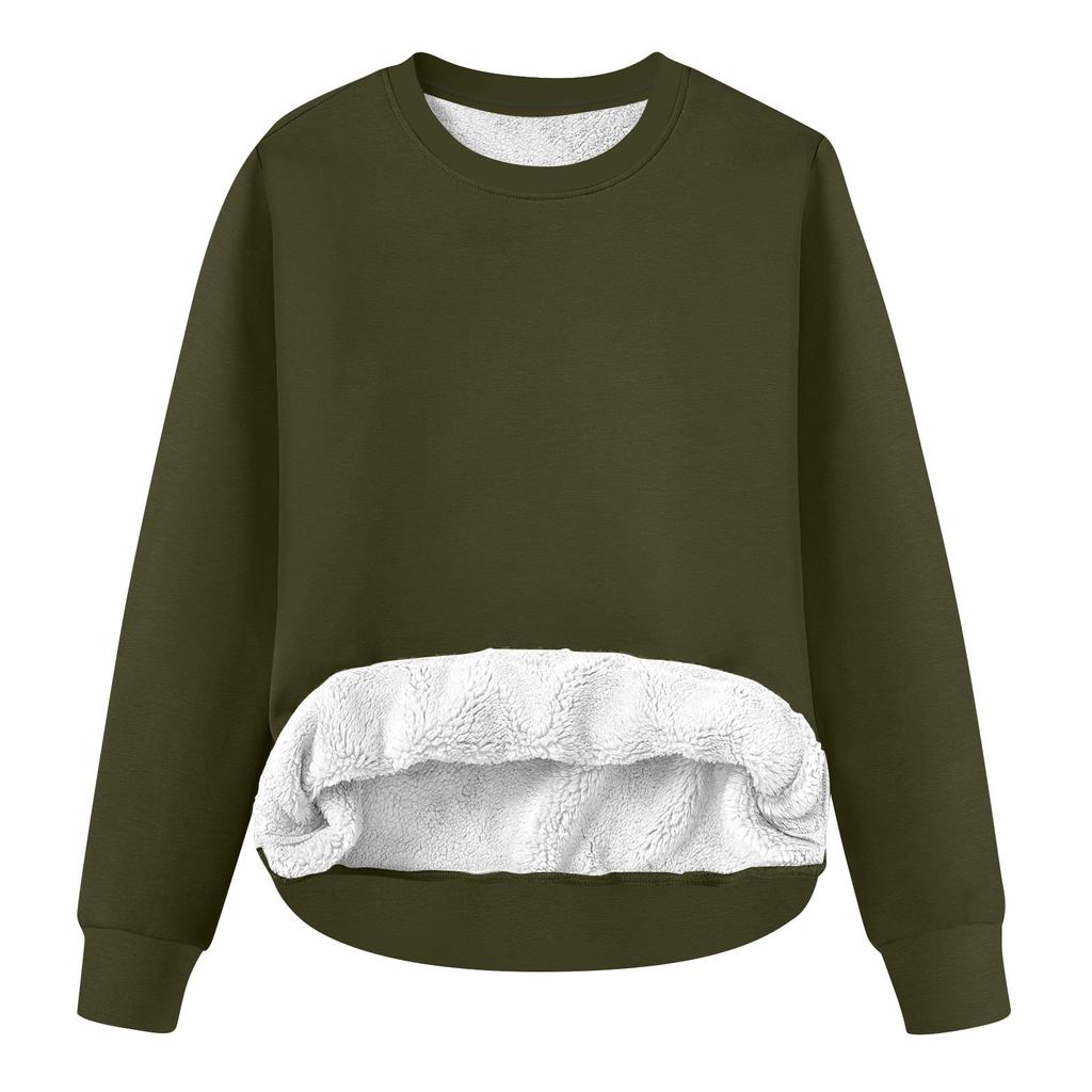 Women's Casual Fashion RoundNeck Pullover Top Winter Color Plush Sweatshirt
