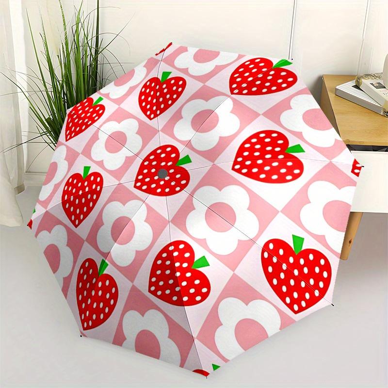 1pc Strawberry Floral Automatic Open 8-Rib Windproof Umbrella, Travel & Commuting, Suitable for All Seasons, Lightweight Portable 136