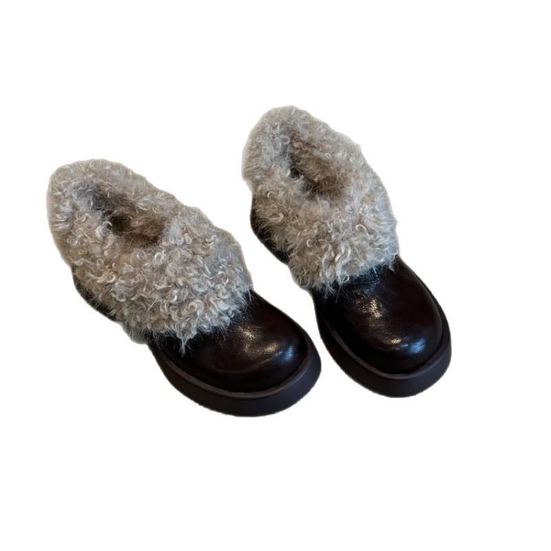 2026 New Korean style Thick Bottom High Heels Women's Autumn/Winter Brown Cotton Boots with Velvet