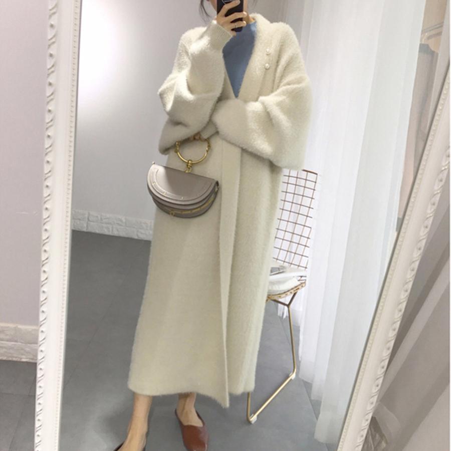 Autumn Women's Loose Long Sleeve Knit Cardigan Overcoat Lazy Style Faux Fur Knit Sweater for Women