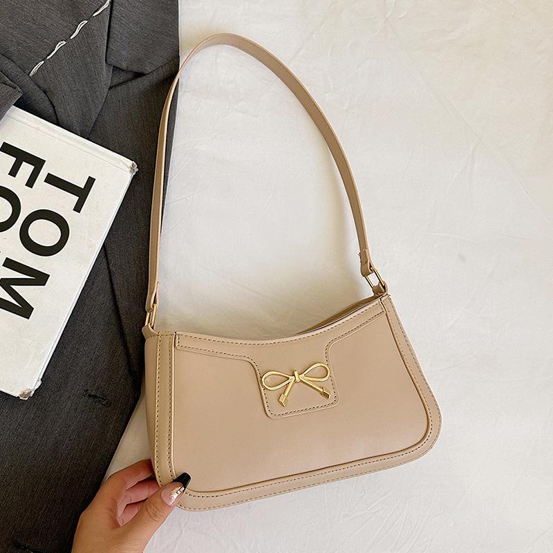 Women's Faux Leather Bowknot Shoulder Bag, Zipper Closure Simple Commuter Crossbody Purse, Ins Style Fashion Handbag