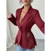 Women Elegant Hem Black Suit Coat Fashion V-neck Single Breasted Color Lace Patchwork Blazer Waist Slimming Women's Suit Jacket