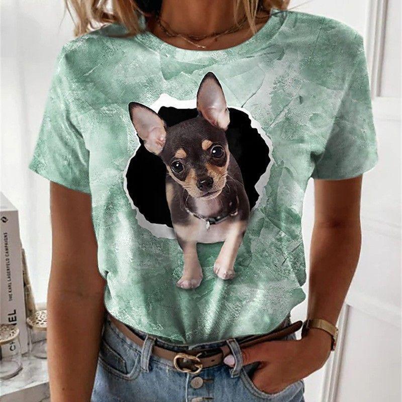 

Летняя футболка с короткими рукавами и принтом в виде кошки и собаки, повседневная свободная футболка с круглым вырезом для женщин, женские футболки S