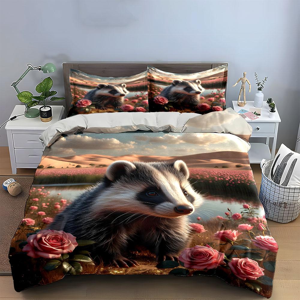 Whimsical badger, rosy oasis Bedding sets Duvet covers Pillowcases(1* Duvet Cover 2* Pillowcases without duvet insert)