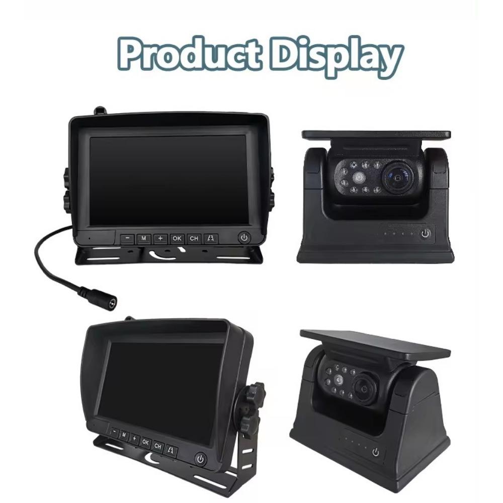 Digital Wireless 7" DVR quad monitor loop video recording solar magnetic reverse backup cameras for Caravan