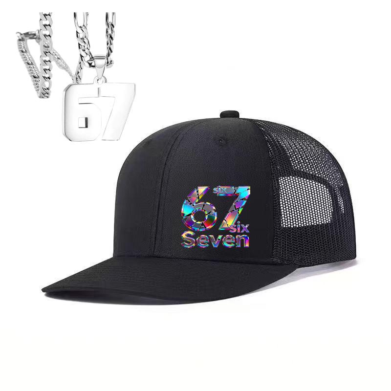 

1PCY2K Holographic 67 Trucker Hat, Neon Green Contrast, Cyberpunk Aesthetic Cap for Skate чёрный