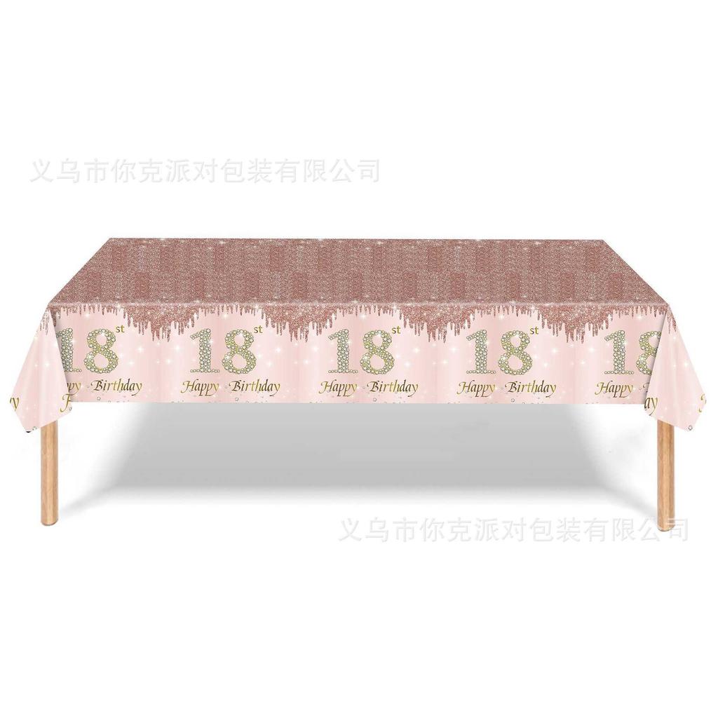 Rose Gold Diamond One-year-old Tablecloth for 18, 50 and 60 Years Old, One-time Party Tablecloth Theme Scene Decoration Props
