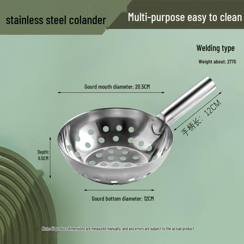 Stainless Steel Large Hole Strainer Ladle for Liangfen, Sweet Potato Starch, Dumpling Soup, and Noodles.