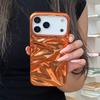 Plating Cosmic Orange 3D Water Ripple Pattern Case For iPhone 17 Pro Max 16 15 Air 14 13 12 11 Fashion Phone Back Cover