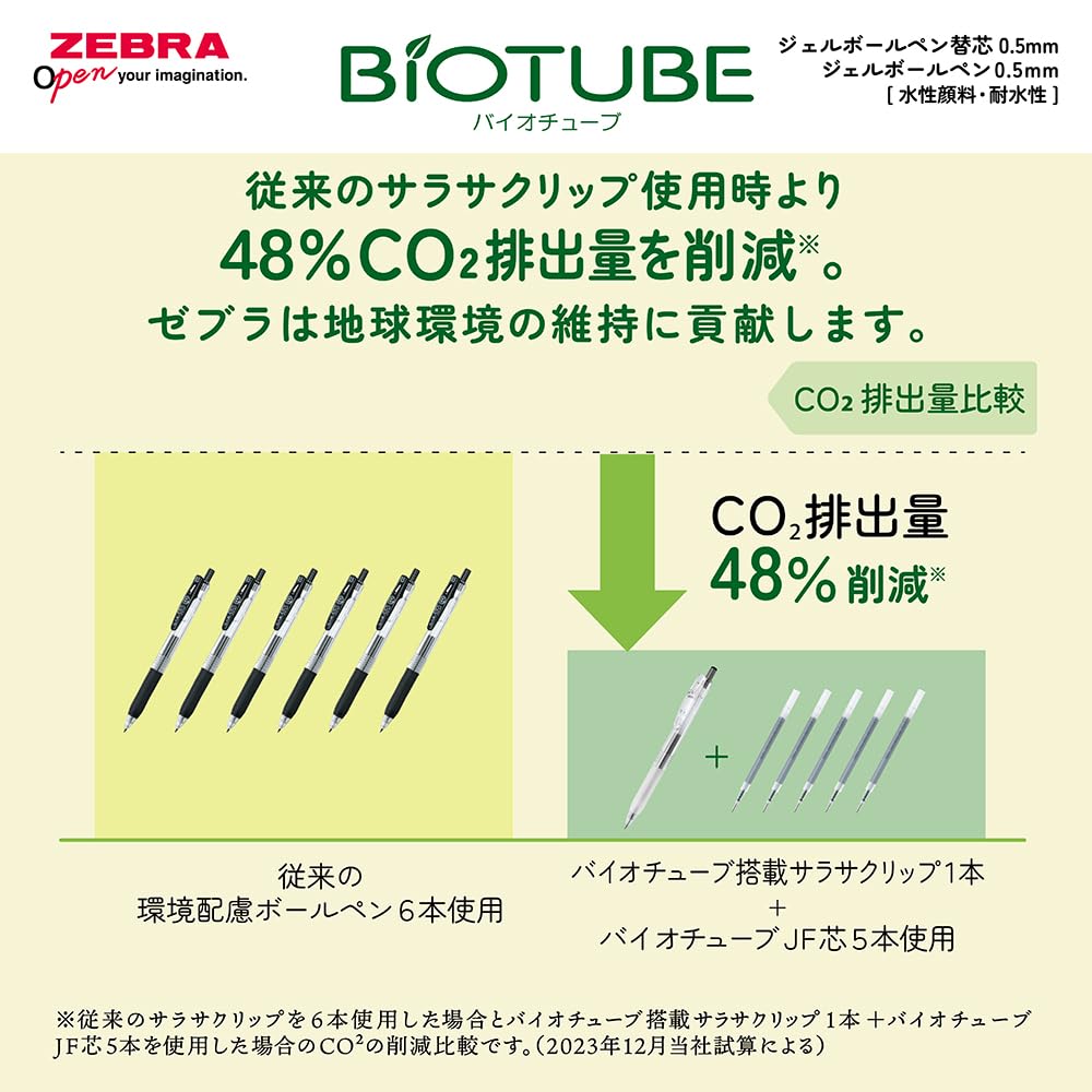Zebra Biotube Gel-Kugelschreiber JF-0.5 Nachfüllminen, Schwarz, 10er-Pack (B-P-BIO-RJF5-BK)