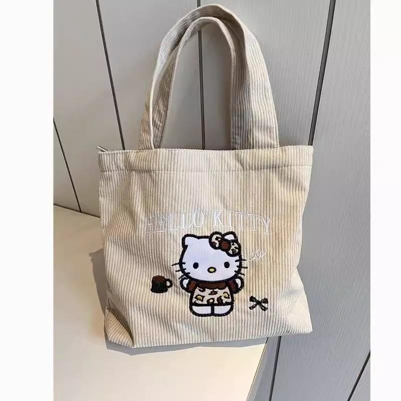 Embroidered Kitty Handbag Hand Carry To Work Cute Large Capacity Versatile Corduroy Small Bag Mommy Bag Going Out