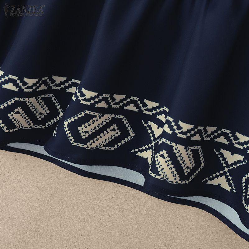 ZANZEA Women Bohemian Print Casual V-Neck 3/4 Sleeve Loose Blouse