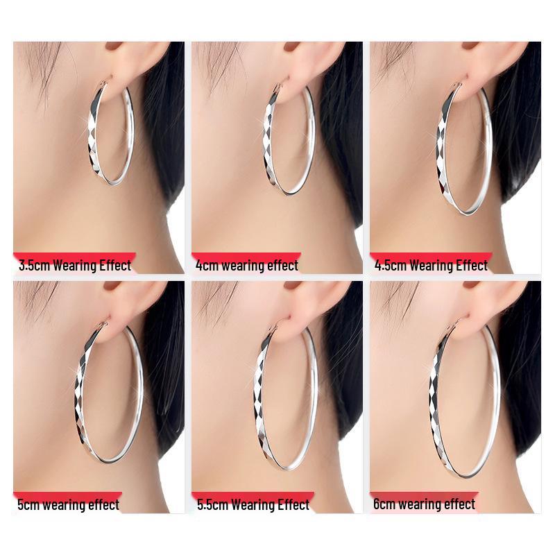 Elegant Silver-Plated Large Round Circle Hoop Earrings for Women - European Slimming Style