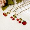1Piece 304 Stainless Steel Flora Collection Charms 18K Gold Plated Red Enamel Cherry Strawberry Pendants For DIY Necklace Making
