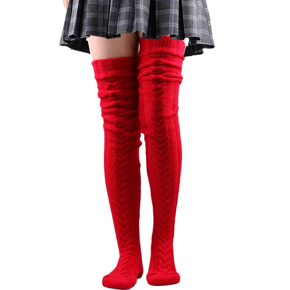 Oberschenkelhohe Strümpfe Damen Winter Warm Damen Mädchen Schwarz Weiß Über dem Knie Socke Extra Lang Weiblich Übergröße Fuß Beinwärmer 39-42 red
