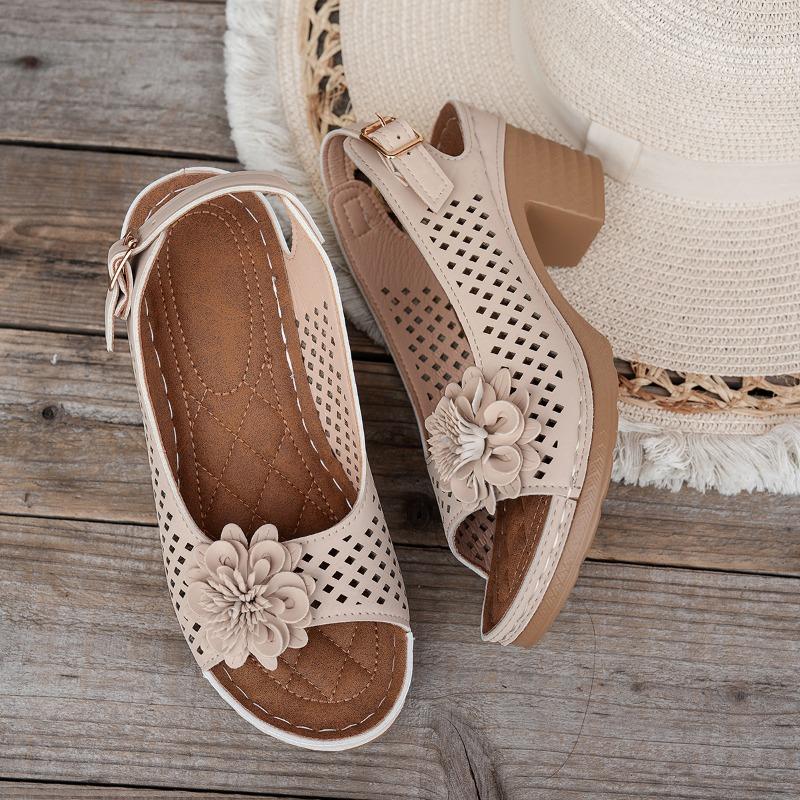 New Summer Women's Floral High Heel Sandals Buckle-Strap Slides