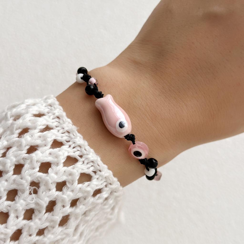 Handcrafted Ceramic Fish Bracelet With Colorful Eyes For Fashion Jewelry