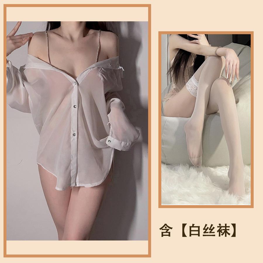 Sex Underwear Sexy Imitation Shirt Perspective Chiffon Nightdress Premium Diamond Suspender Pure Desire Pajamas