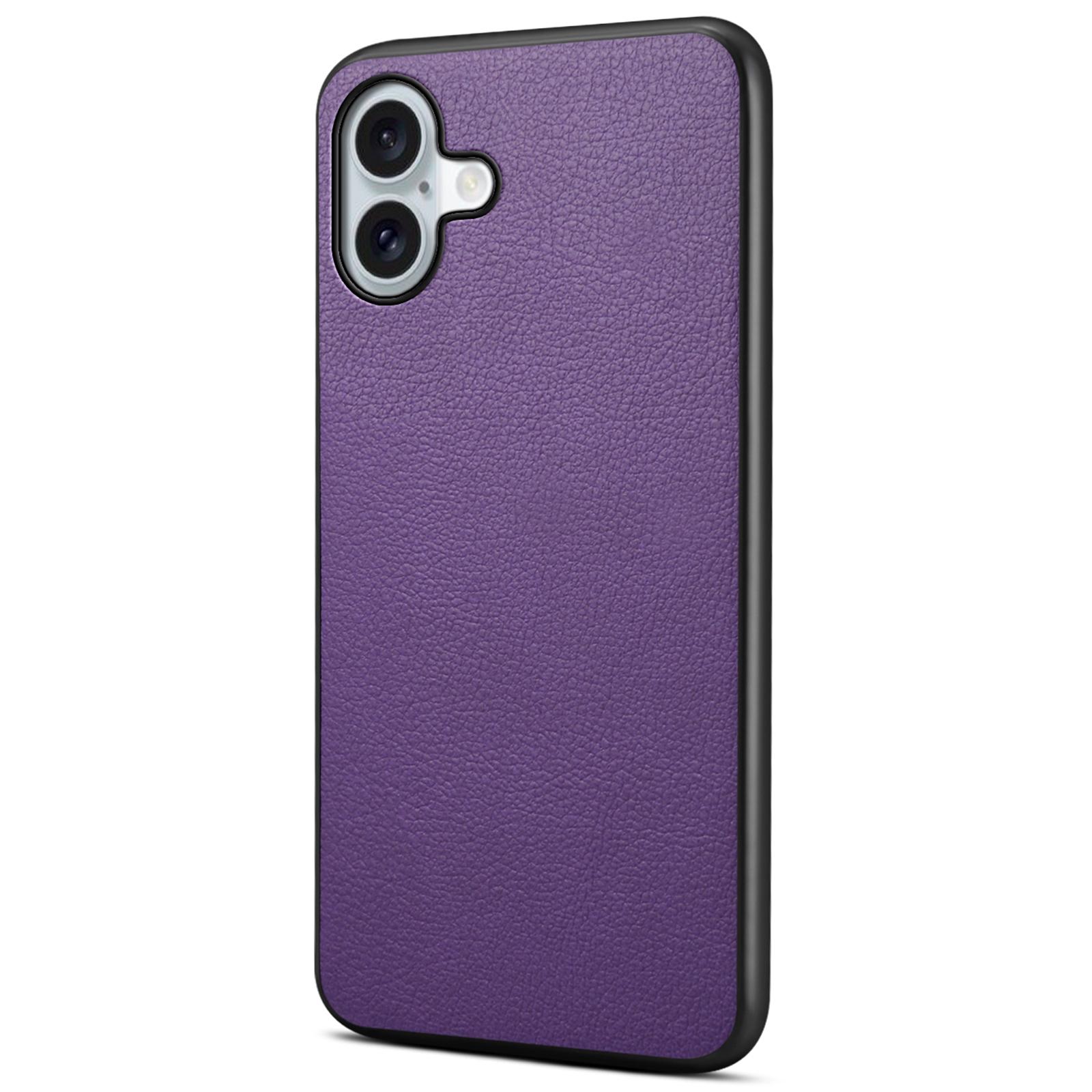 

For iPhone 16 Plus Case Leather Coated PC+TPU Anti-Scratch Phone Cover D