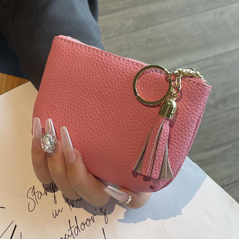 2024 New Tassel Coin Purse Mini Genuine Leather Women Wallets With Keychain Excellent Cowhide Purse Key Wallet Card Holder