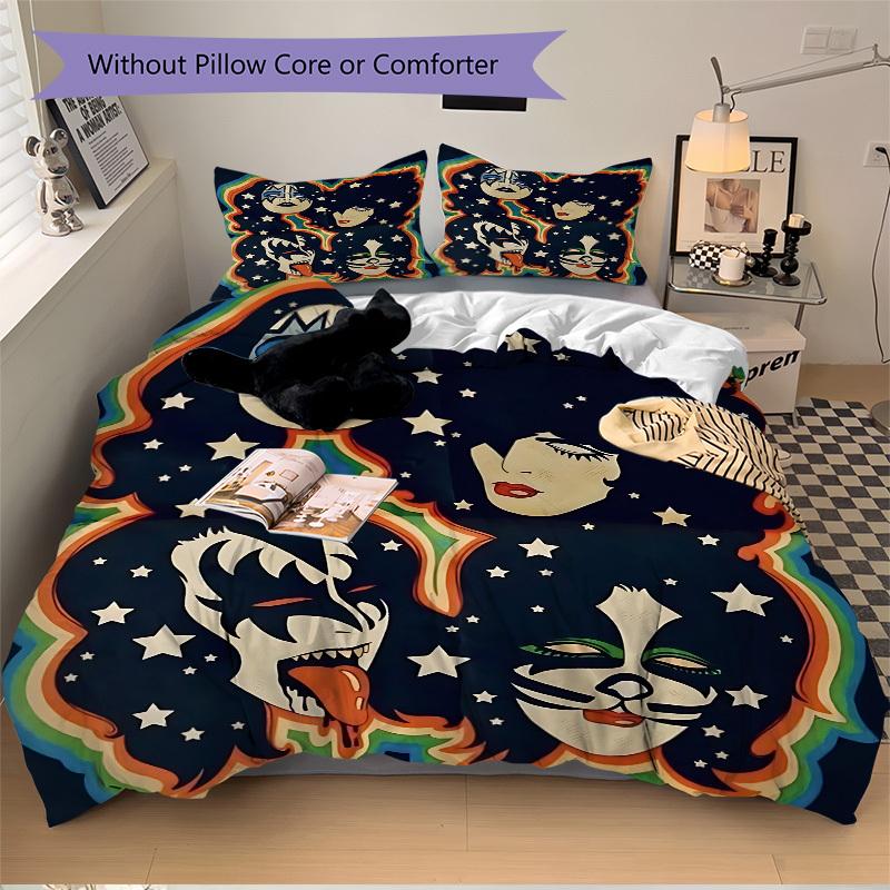 

3pcs Kiss Band Faces Cover Set, 1 Cover + 2 Pillowcases (No Insert), Bedding for All Seasons, Bedding,Bedroom Decor yy250922050 135x200cm