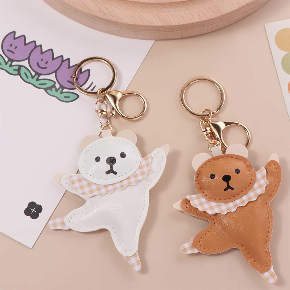 Patchwork Ballet Bear Keychain Bag Pendant Car Keyring Funny PU Bear Pendant  Girl/Boy