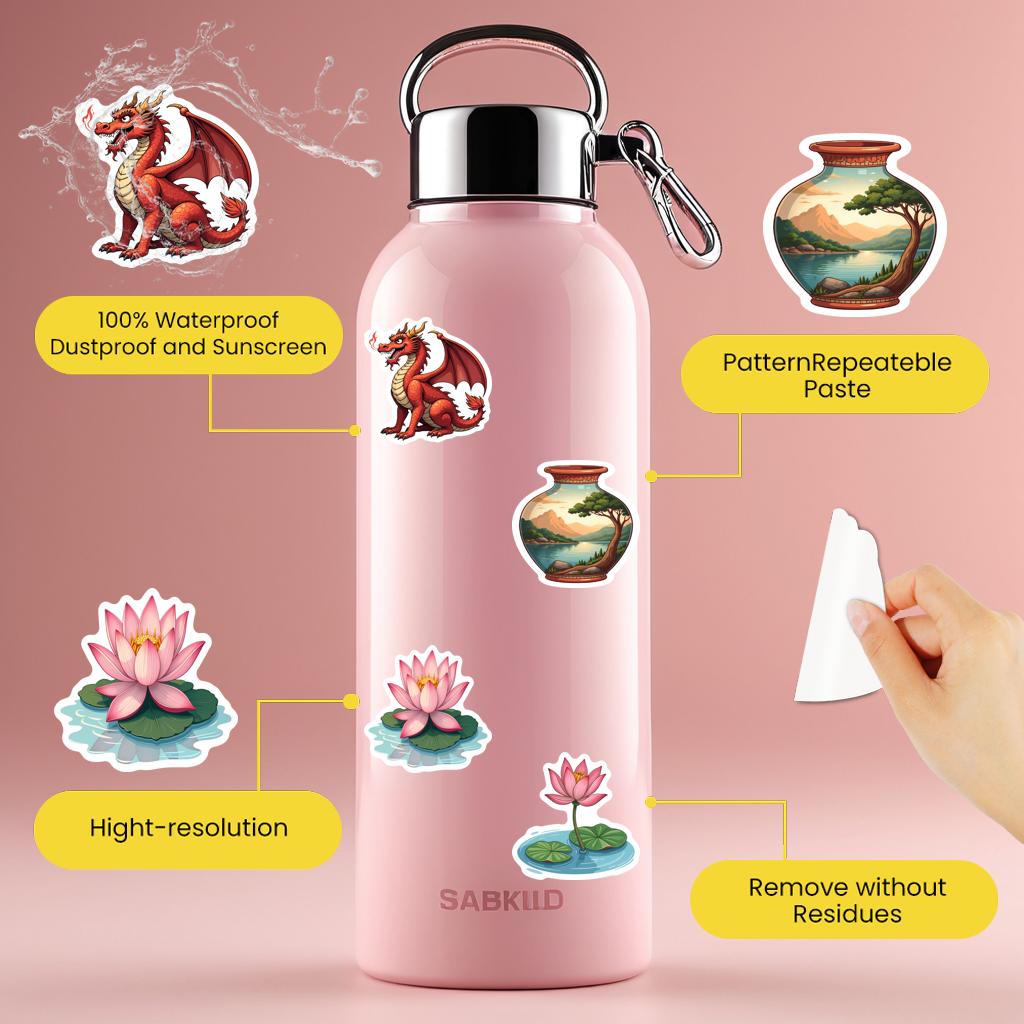 35pcs-70pcs Decals Artistic Dragon Stickers Nature Series Decals Chinese Culture Stickers for Fridge Laptop
