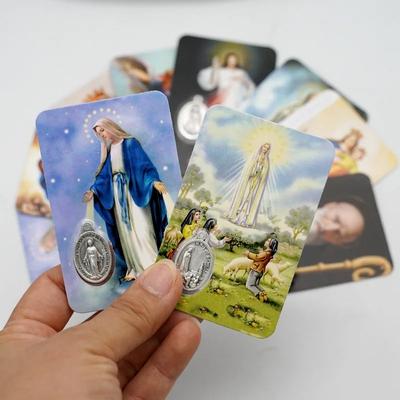 Holy Card with Built-in Pendant,Catholic Character Reversible Pendant Card DIY Accessory Great Catholic Gift Collectible Memorial Card