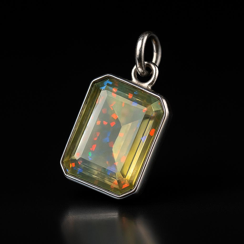 Natural Fire Opal 21 ct 925 Sterling Silver Emerald Pendant Gemstone Jewelry Gift
