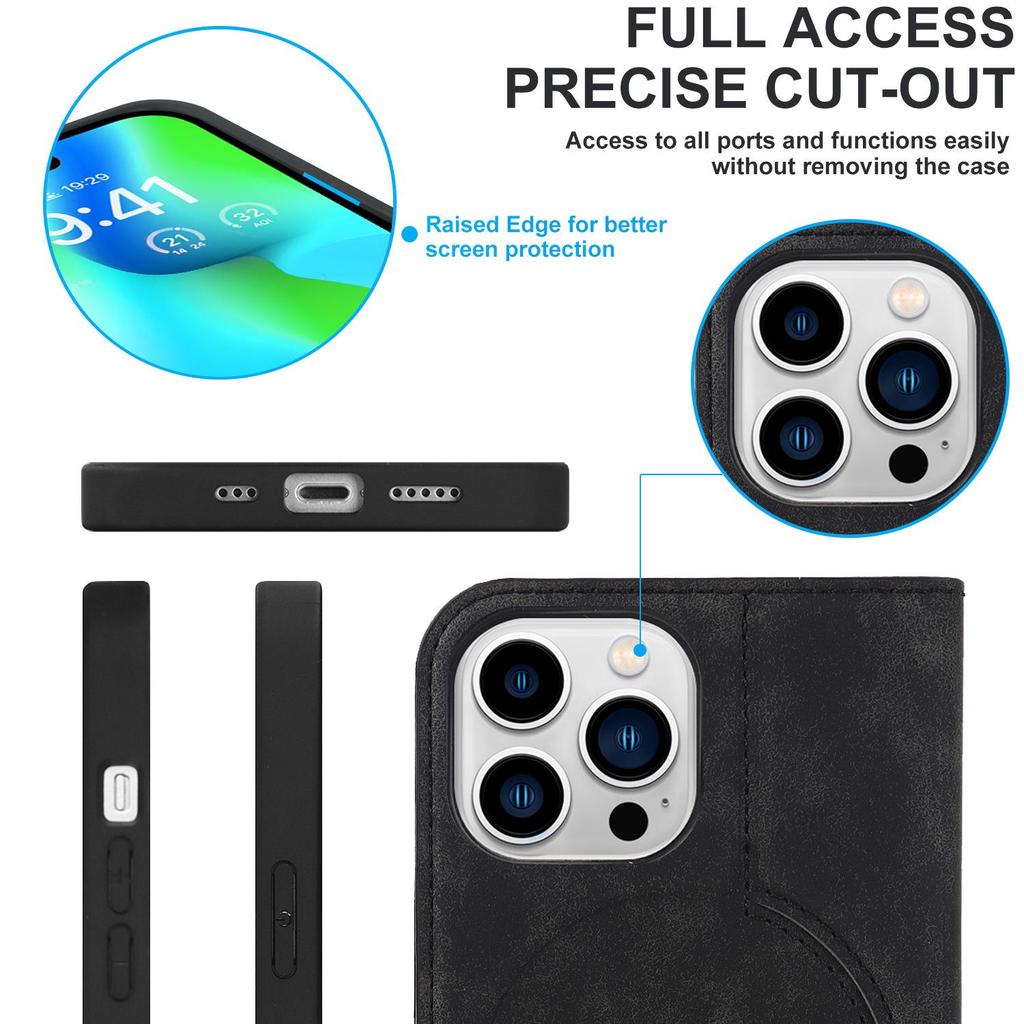 iPhone 15 Anti-Theft Leather Case with MagSafe, Wireless Charging, and Card Holder