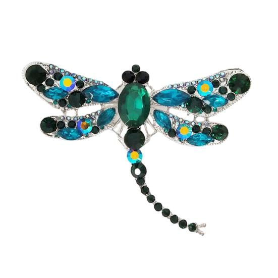 Electroplated Alloy Brooch, Dragonfly Pin with Sparkling Rhinestones Inlaid, Long Tail Design Badge for Luster Decorative Gift Accessory